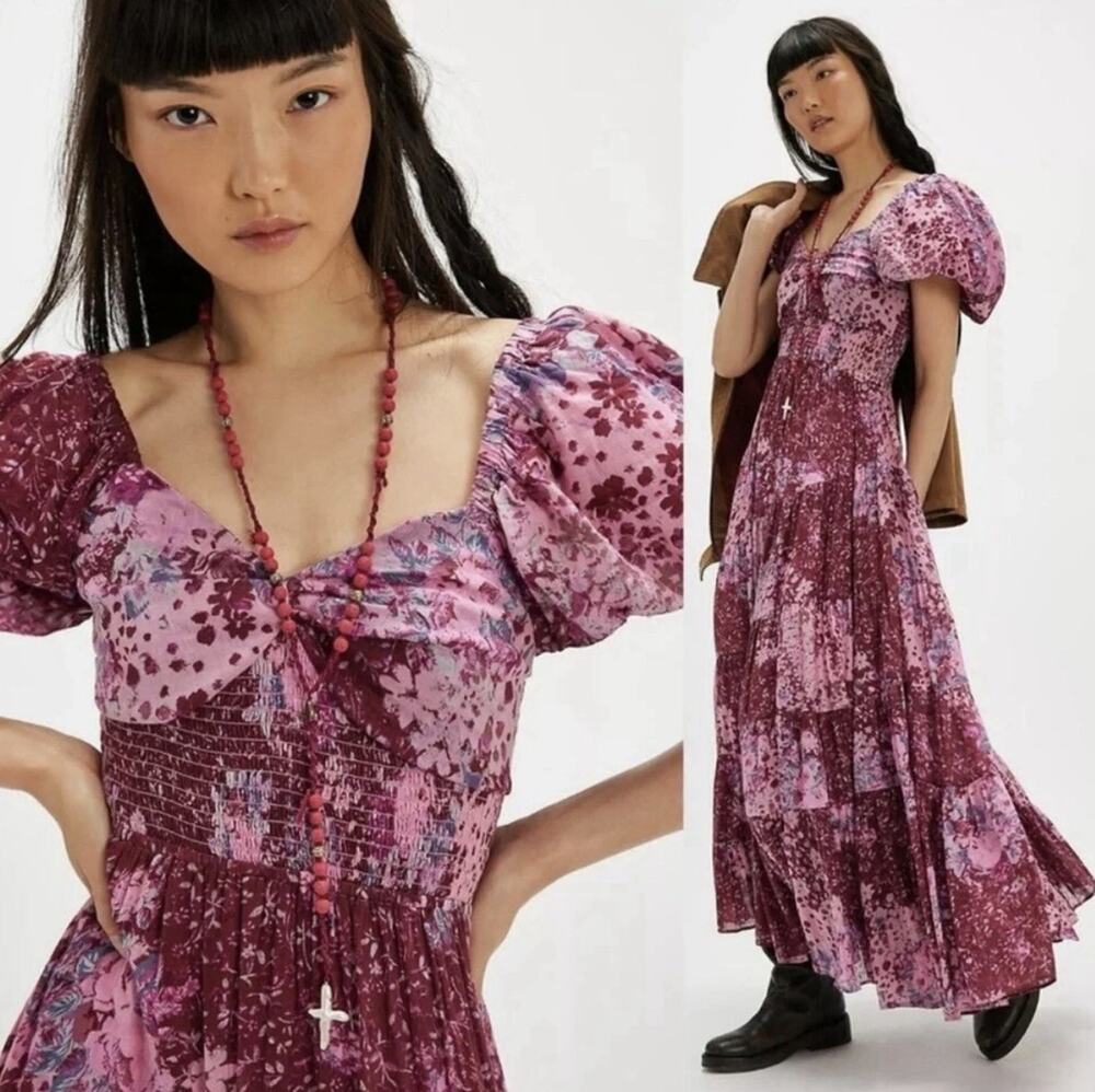 Free People Short Sleeve Sundrenched Floral Maxi Dress ~ S